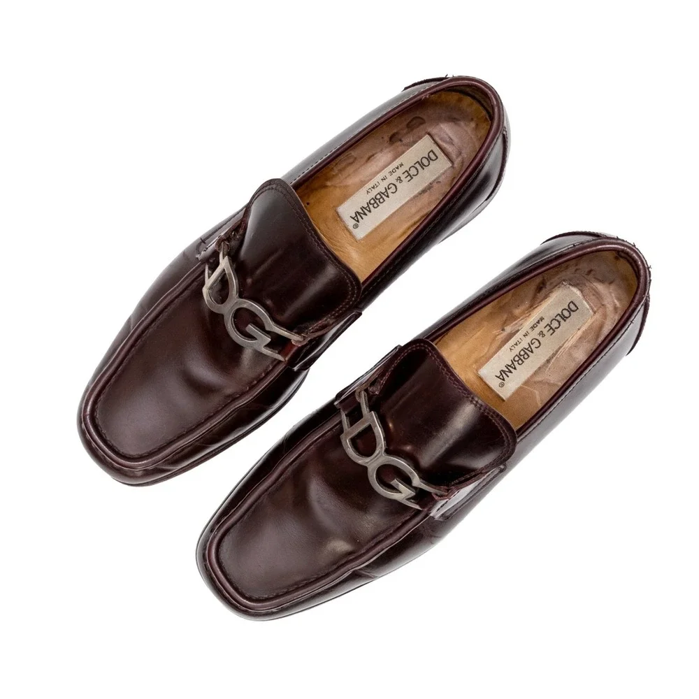 Dolce & Gabbana DG Logo Loafers Mens US 9 EU 42 Burgundy Leather Italy Size 8